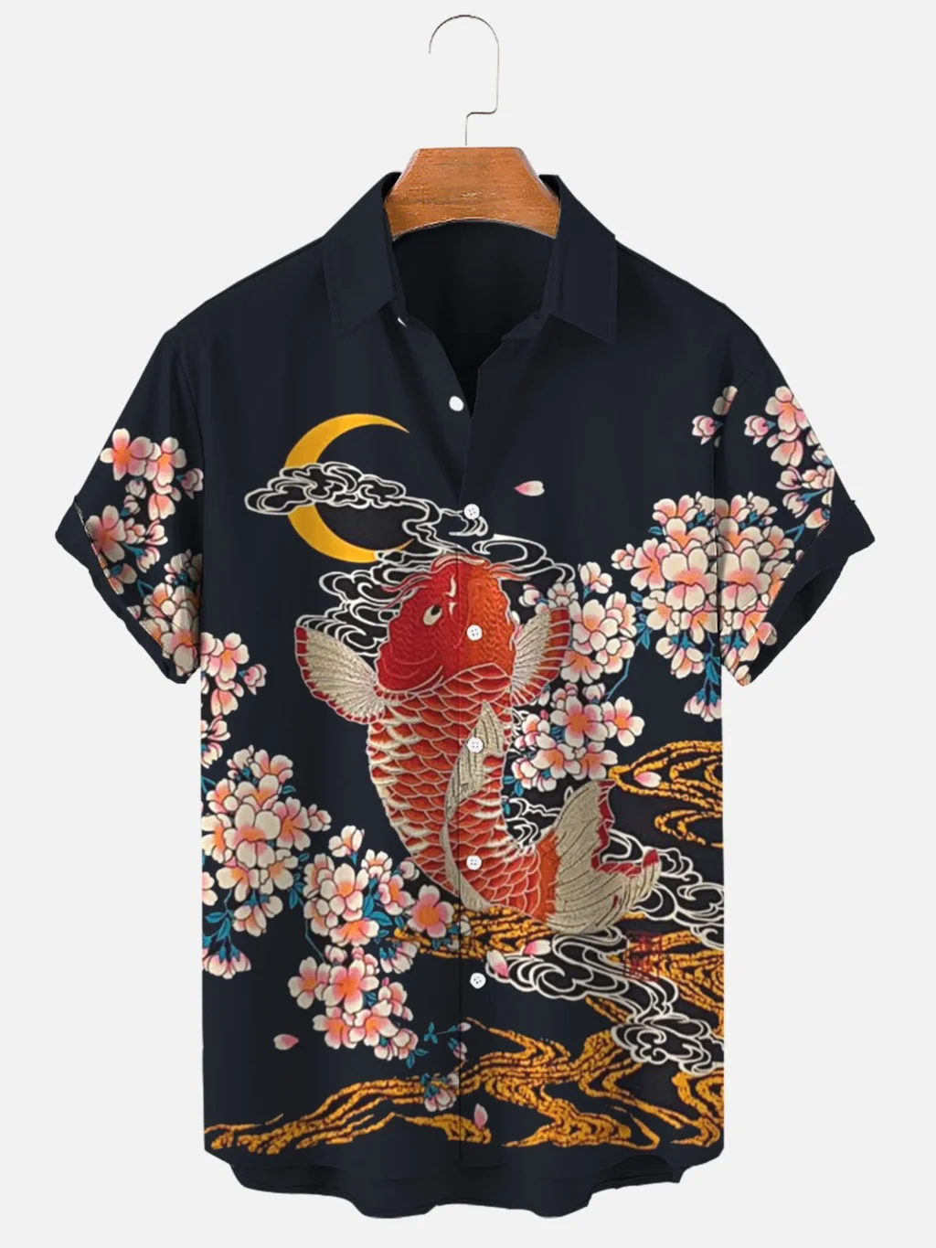 Fashionable summer turtle print shirts Hawaiian button Men's beach short sleeved Casual lapel