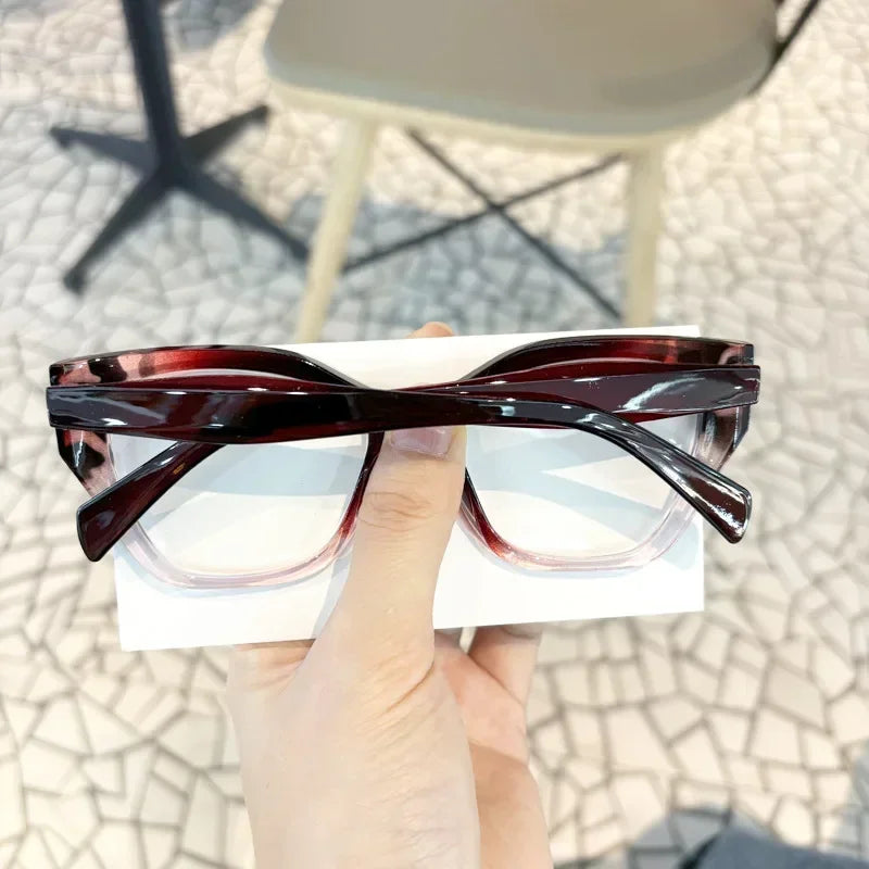 Women's Fashion Glasses Anti-Blue Light Trendy Luxury Large Frame Cat Eye Presbyopia Glasses Full Frame Premium Color Blocked