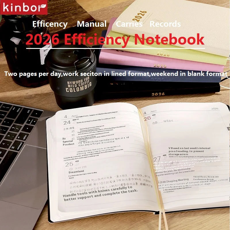 Kinbor 2026 A5 Efficient Planner Notebook,2 Days per Page with Habit Tracker,To-Do Lists&Time Management for Workplace, College