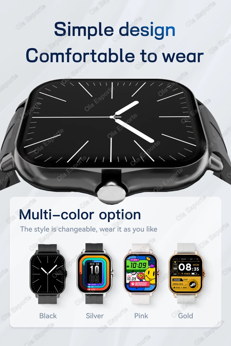 New Multi-sport Smart Watch Heart Rate Monitor Blood Oxygen Tracking BT Calls 240*280 Screen IP67 Waterproof Android iOS Watches