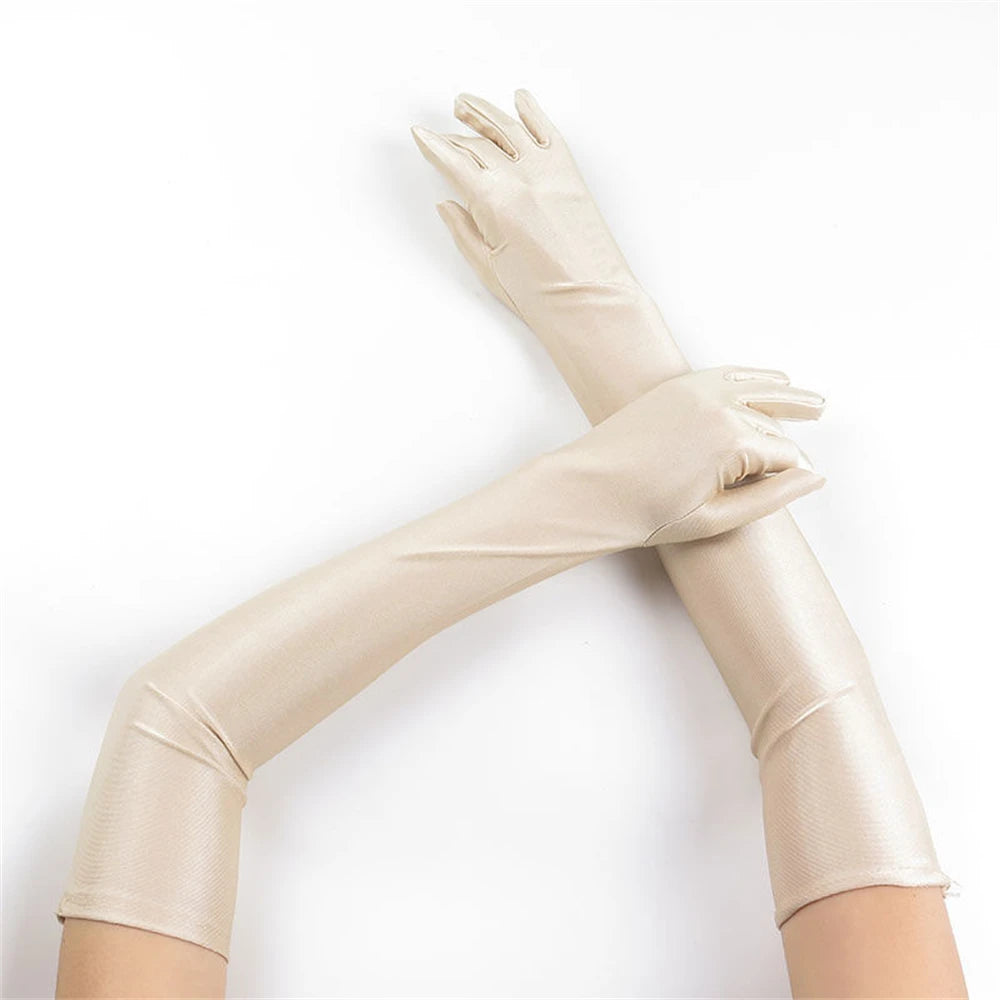 1pcs Women's White Spandex Gloves Stretch 52cm Elbow Long Sun Block Uv Protection Wedding Cosplay Costume Evening Opera Glove Bl
