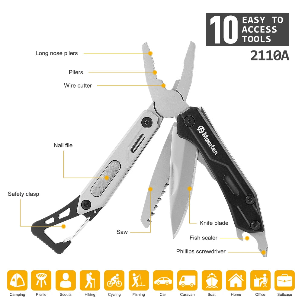 Maarten Multitool, 9-in-1 Stainless Steel Multi Tool Pocket Knife with Screwdriver,  Multitool Pliers, Survival Equipment