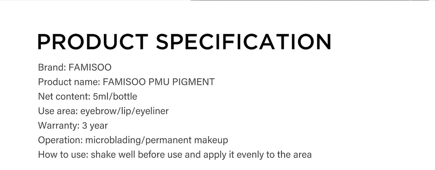 FAMISOO 5ML Lip Tattoo Inks Microblading Organic Permanent Makeup Lips Pigment Tattoo Pink Eyebrow Eyeliner PMU Pigment 0.17 OZ