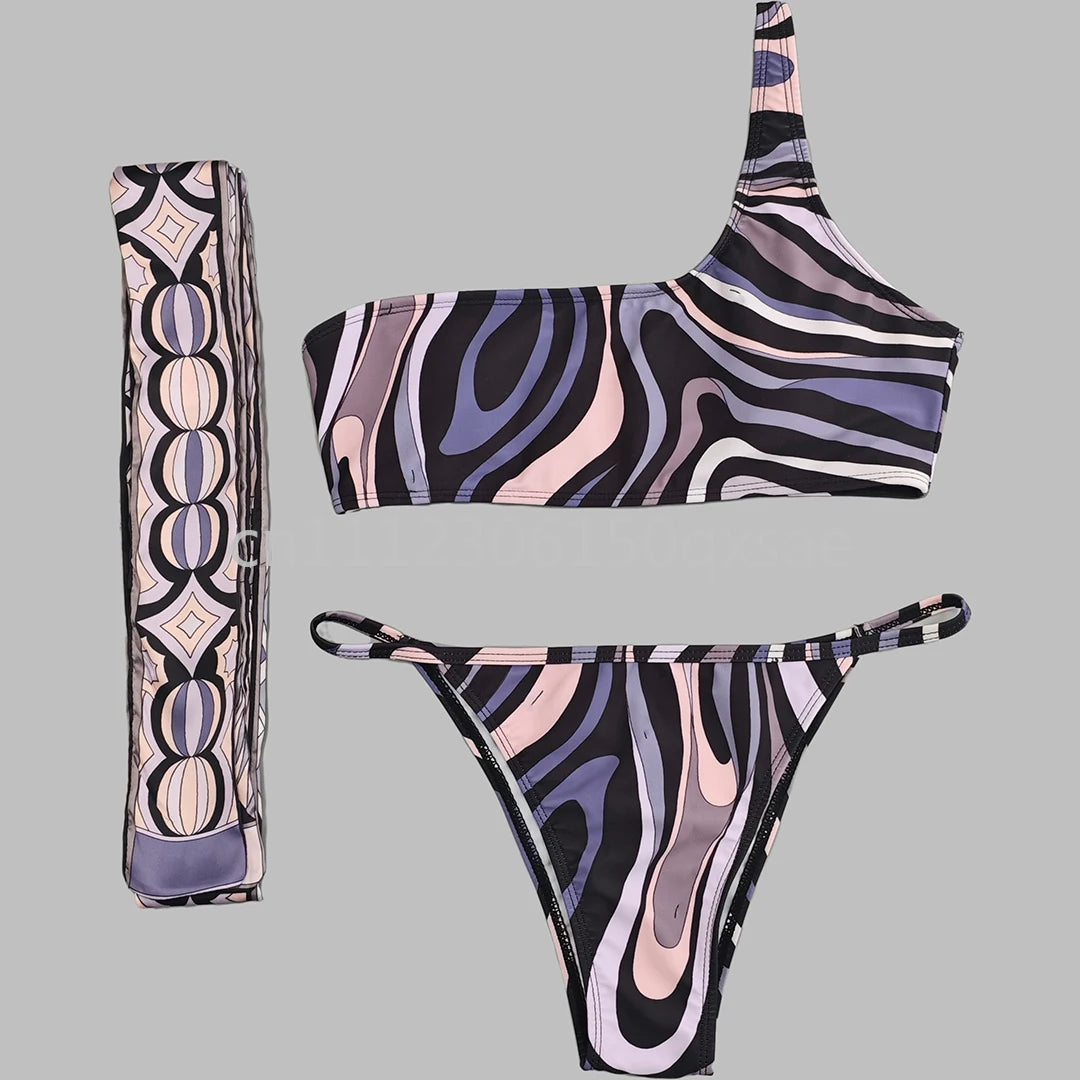 Luxury Design Women's Brown Headband Scarf Swimsuits with Letter Signature Logo Classic Brand Headband Bikini Sets Beachwear