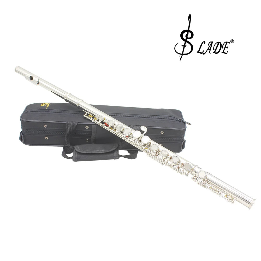 SLADE 16 Closed Open Holes C Key Professional Transverse Flute Concert Musical Instrument with Box Cleaning Cloth Stick Gloves