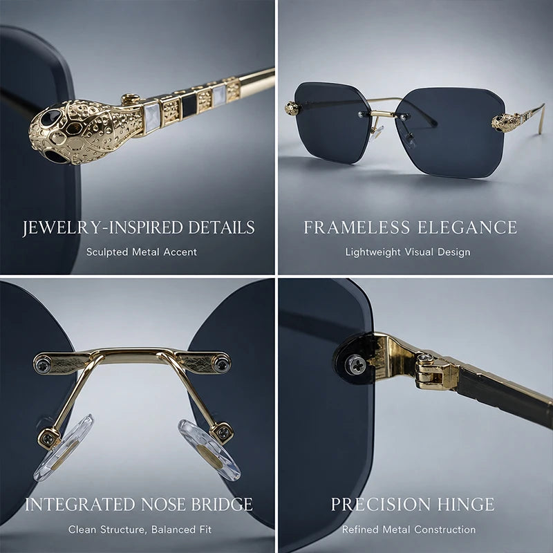 Retro Rectangle Rimless Sunglasses Women 2026 Luxury Designer Punk Square Sun Glasses for Ladies UV400 Gradient Eyewear Shades
