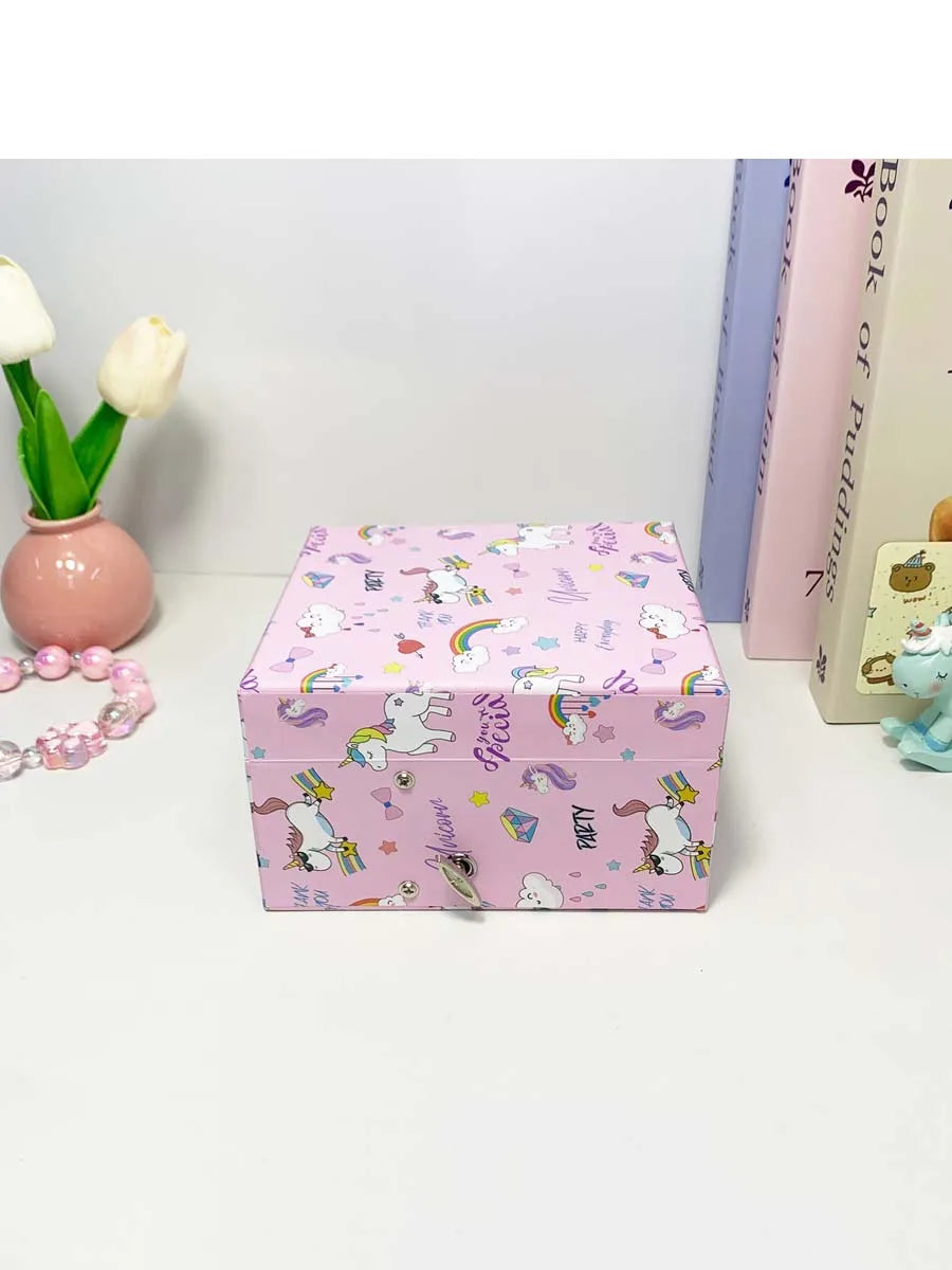 1pc Music Box with Drawer Mirror Rotating Ballet Dancer and pink pony Jewelry Storage for Ring Necklaces Bracelets Birthday Gift