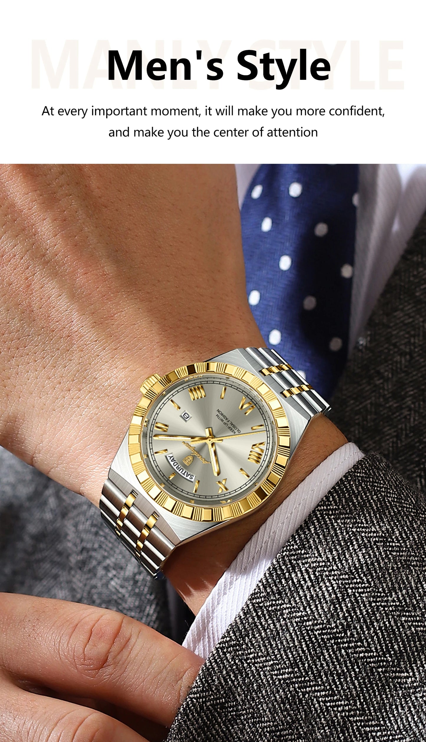 POEDAGAR Original Male Watch Luminous Waterproof Week Date Men Wristwatch Stainless Steel Business Quartz Men's Watches Gift+Box