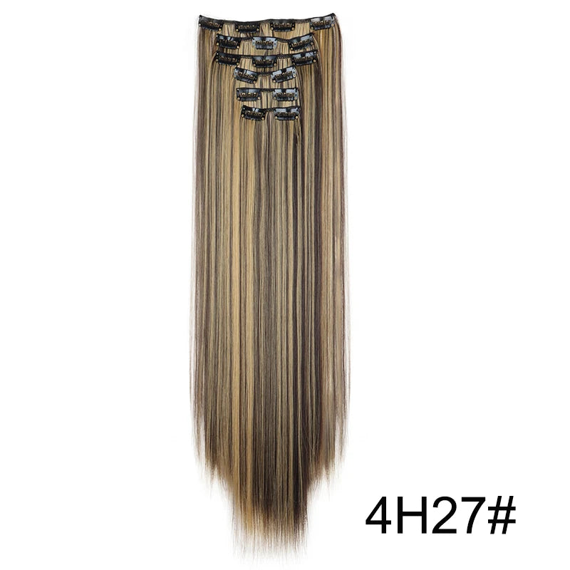 WIGSIN 6Pieces/Set Synthetic 24Inch Long Straight Hair Extension Silky Hairpiece for Women