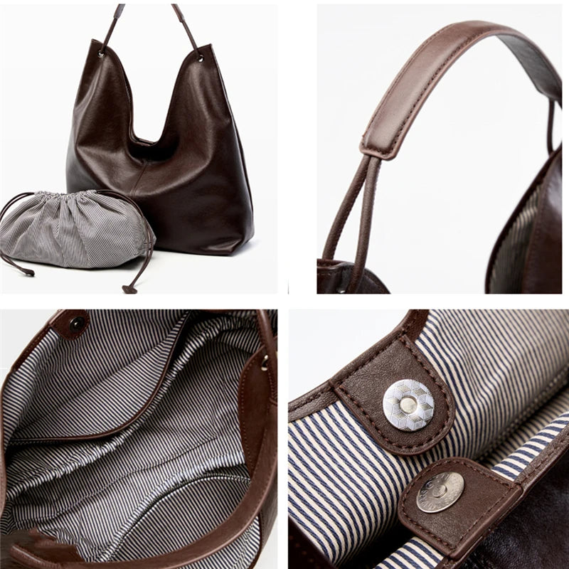 Toptrends Cowhide Genuine Leather Large Underarm Shoulder Bags For Women 2025 Luxury Designer Hobo Tote Bucket Ladies Handbags