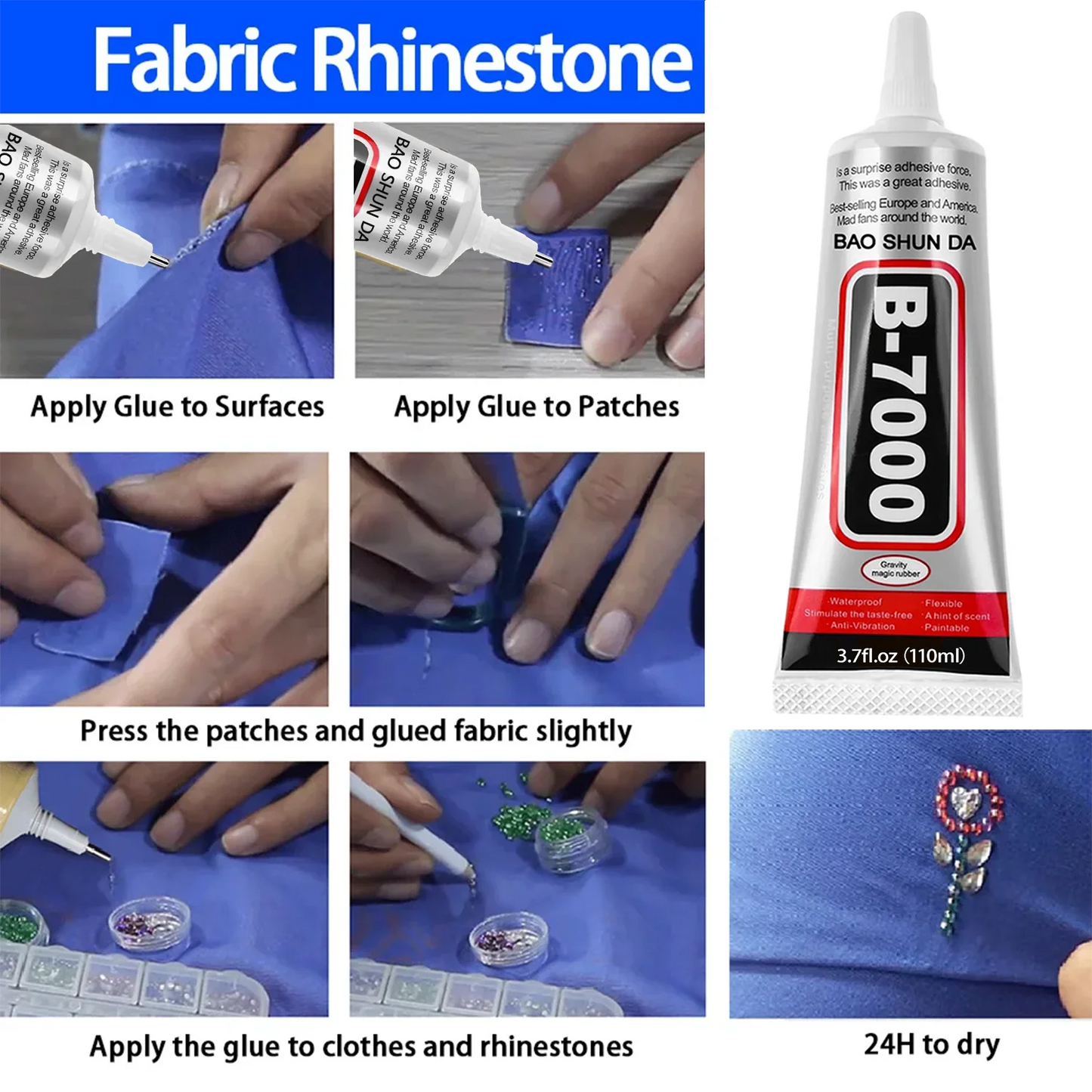 High-quality B-7000 semi-fluid high-viscosity glue, transparent waterproof adhesive, with precise needle adapted to rhinestone crafts jewelry diy jewelry mobile phone case 110ml1-5pcs.