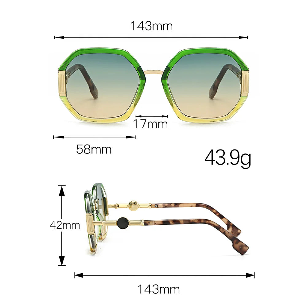 Fashionable Sunglasses for Women Unique Octagonal Frame with Gradient Lenses, Sunglasses with Golden Legs Women Glasses