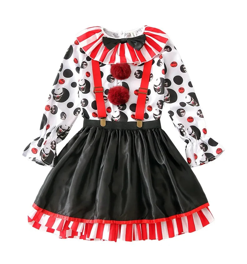 Halloween Cosplay Costumes Horror Clown Dresses Pants Headwear Clothes Sets Carnival Theme Party Role Playing Outfits for Girls