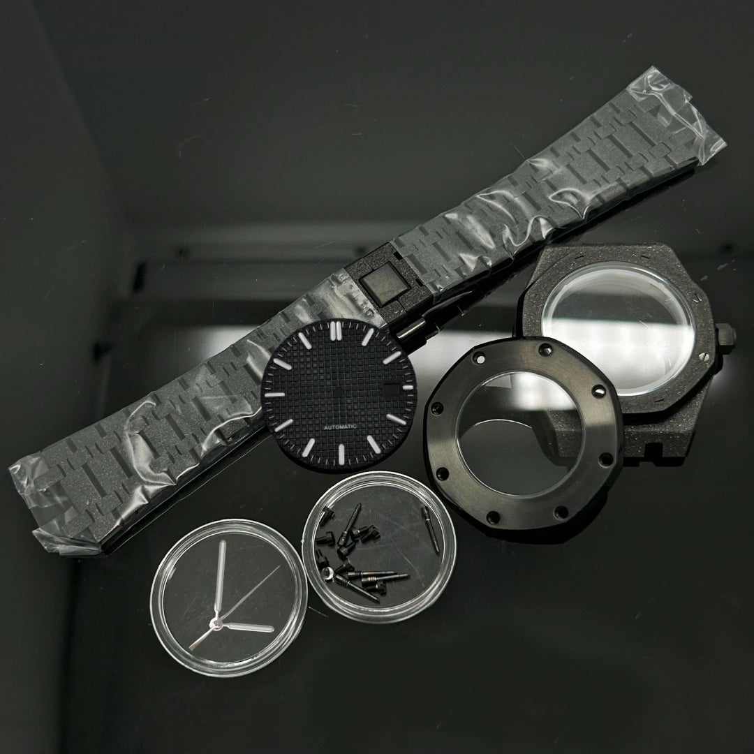 41mm Gold Black Matte Star Sand Steel Case Strap with 31.8mm Watch Dial for Oak NH35 NH36 NH70 Automatic Movement Watch Hands