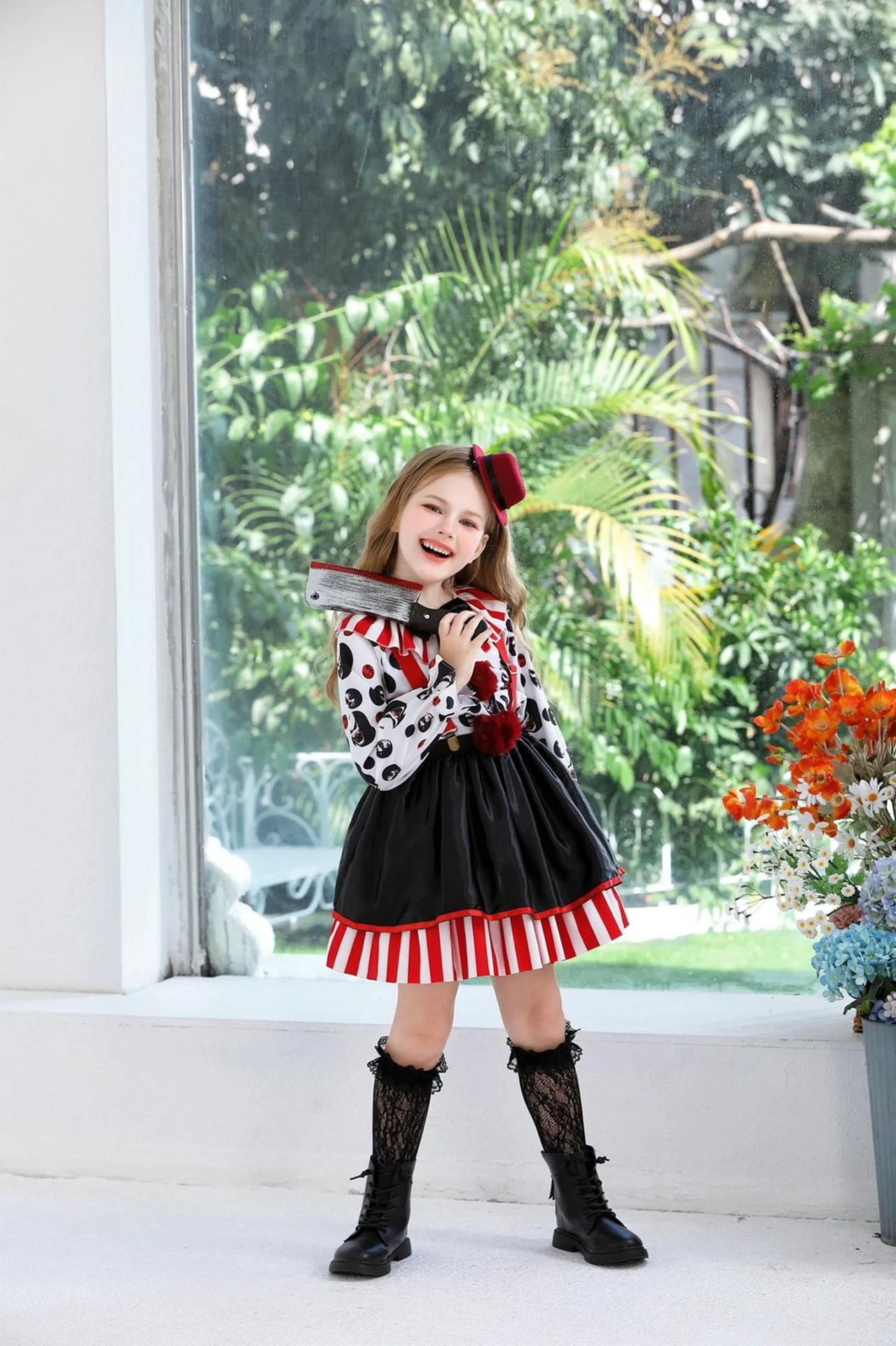 Halloween Cosplay Costumes Horror Clown Dresses Pants Headwear Clothes Sets Carnival Theme Party Role Playing Outfits for Girls
