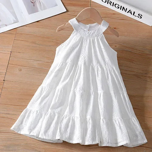 2025 New Summer Baby Girl Birthday Wedding Party Dress Short Sleeved Cotton Solid Color Dress 2-10Yrs Kids Princess Dresses