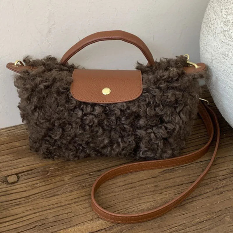Luxury Women's Bags Plush Winter Shoulder Crossbody Fashion Trend Lightweight High Quality Dumpling Bags Lamb Fur Wings Handbags