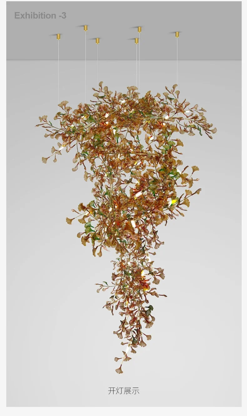 Living Room Chandelier Modern Minimalist and Magnificent Light Luxury Creative Ginkgo Leaf Designer Duplex Building Villa