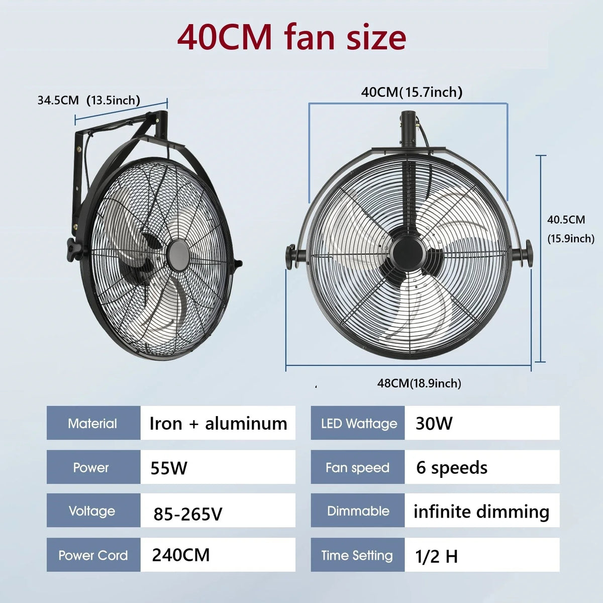 Modern Wall Fan Remote Control 6 Speed Electric Fan Ventilation Multi-Adjustable Oscillating Head Timer LED Ceiling Fan Light