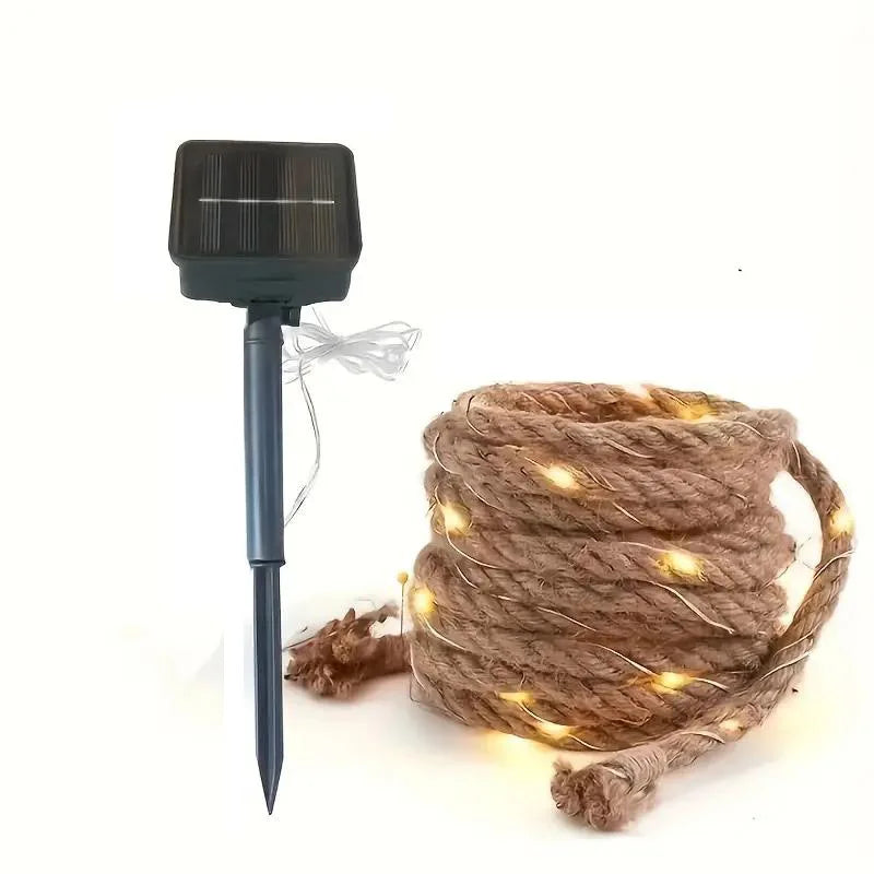 100/200 LEDS Outdoor Solar Retro Hemp Rope Light 8 Lighting Mode Warm White Copper Wire Light for Yard Garden Balcony Decor Lamp