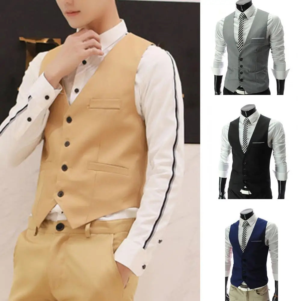 2025 British Style Men Business Vest Deep V Neck Single breasted Formal Suit Waistcoat Classic All Match Men Waistcoat