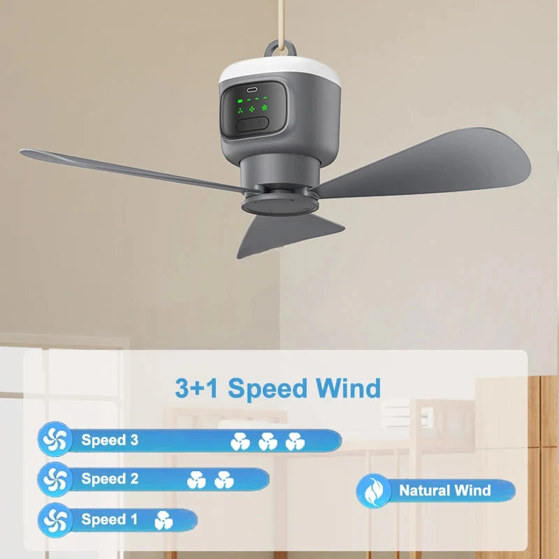 12000mAh Portable Ceiling Fans Outdoor Camping Fan Tent Air Circulator Cooler Rechargeable Electric Fan Remote Control LED Light