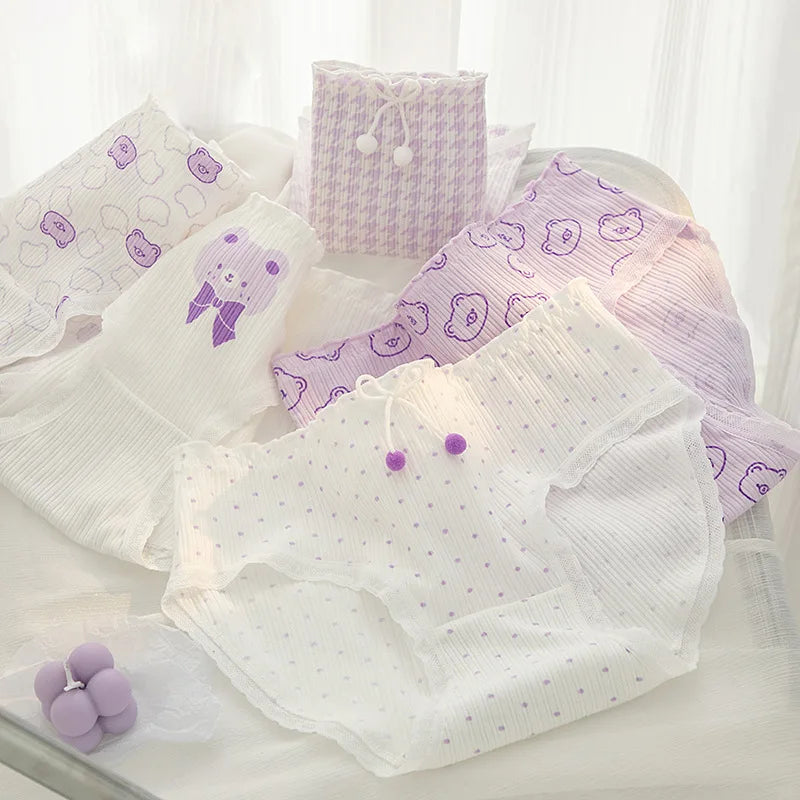 New 5PCS/Set Women's Underwear Cute Bear Cotton Panties Briefs For Girl Ladies Sexy Lingerie Cartoon Female Pantys Underpants