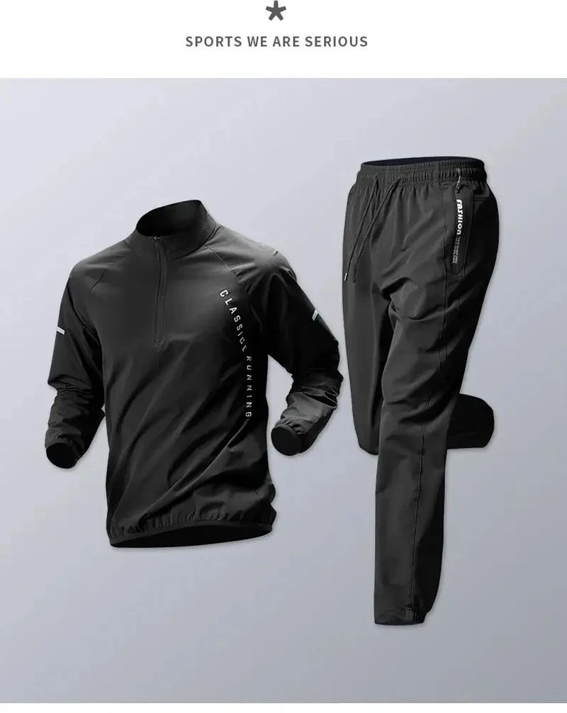 Men's Fall Running Tracksuit Casual Outdoor Quick-Dry Running Clothes for Autumn Spring Ideal Gym Track Field Sports Training