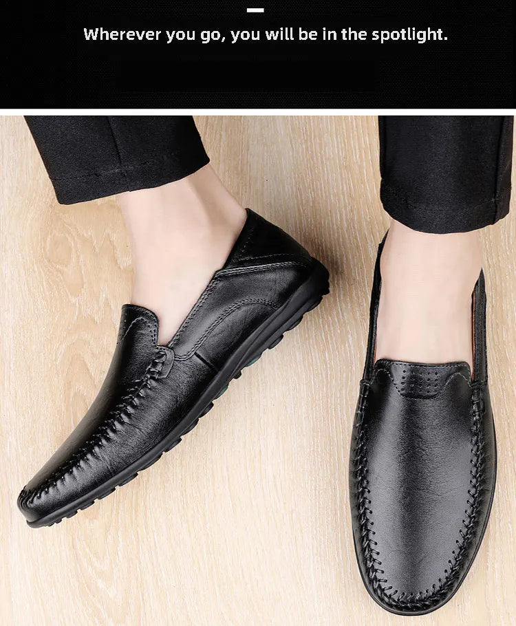 CLOHOO Men's Business Casual Shoes Leather Stitching Comfortable Breathable Rubber Bottom Second Layer Cowhide