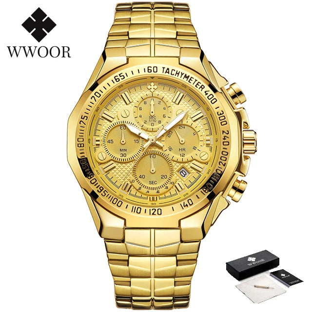 Relogio Masculino WWOOR Mens Watches 2024 Top Brand Luxury Wrist Watches For Men Gold Big Golden Male Chronograph Wristwatch Man