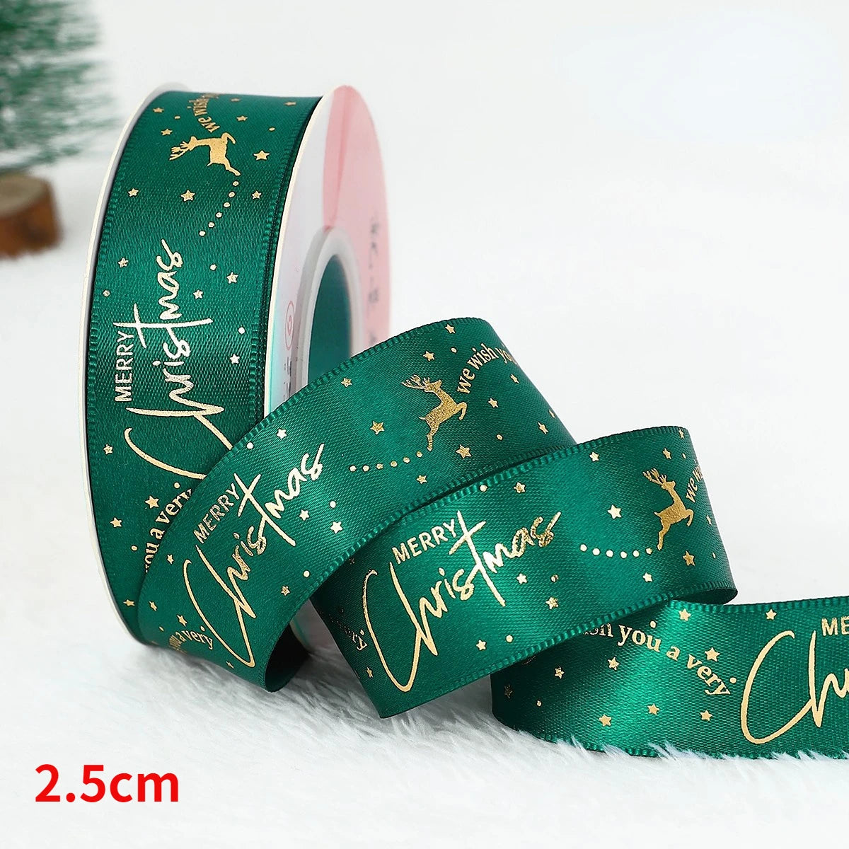 5yards Christmas Ribbon Printed Christmas Polyester Ribbon For Handmade Design Christma Decoration DIY Cake Bouquet Gift Packing