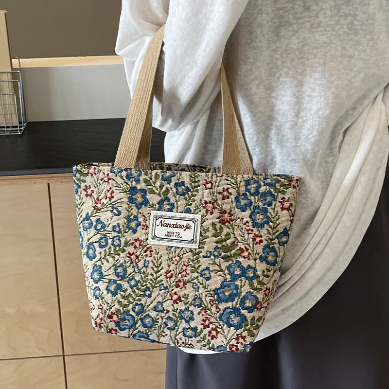 Stylish Corduroy Tote Bag for Women Bohemian Ethnic Style Shoulder Bag for Daily Commuting Shopper Office Worker College Student