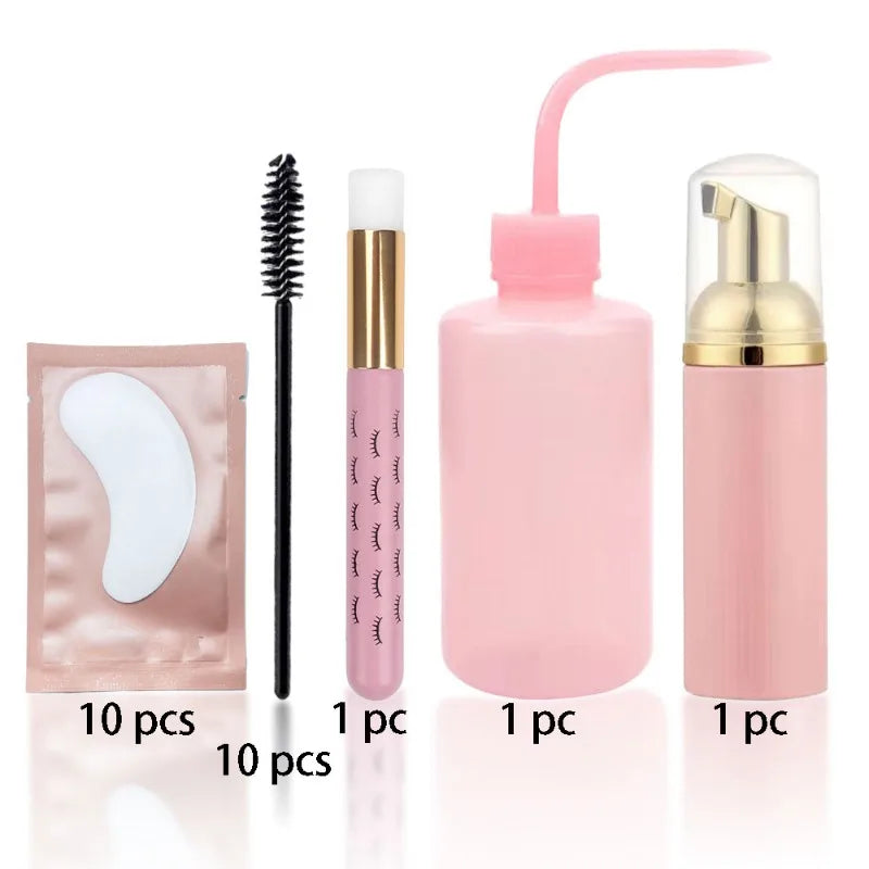 23Pcs Eyelash Extension Cleaning Kit 5 in 1 Lash Shampoo Brush Soap Foam Washing Bottle Set Eyebrow Mascara Wand Eye Pad Patches
