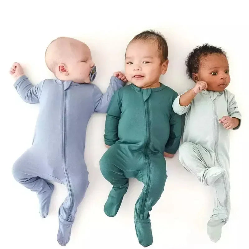 Baby Romper Bamboo Fiber Baby Boy Girl Clothes Newborn Zipper Footies Jumpsuit Solid Long-Sleeve Baby Clothing Pajamas 3 6 9 12M