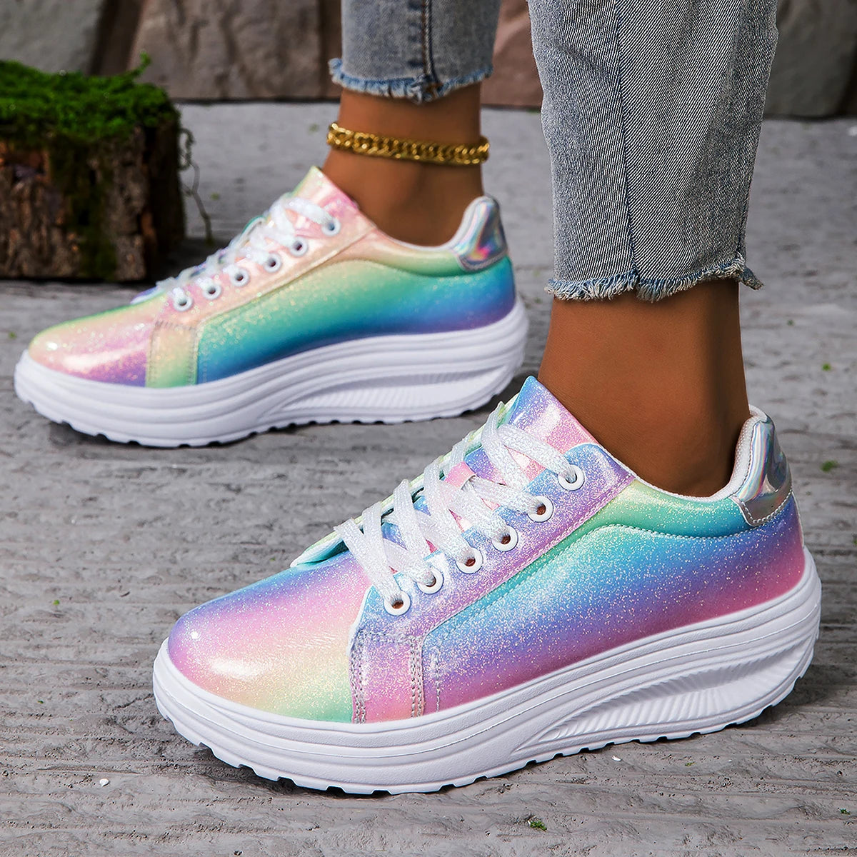 Women Shoes Spring Skate Shoes New Fashion Women Creative Rainbow Colors Sports Shoes Comfortable Tennis Sneakers