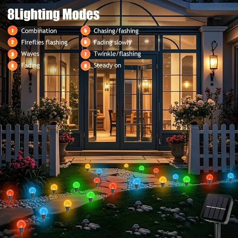 LED Solar Garden Light  Bubble Path Lighting Crystal Ground Stakes Outdoor Lawn Lights- 8 Modes for Christmas Party Decoration