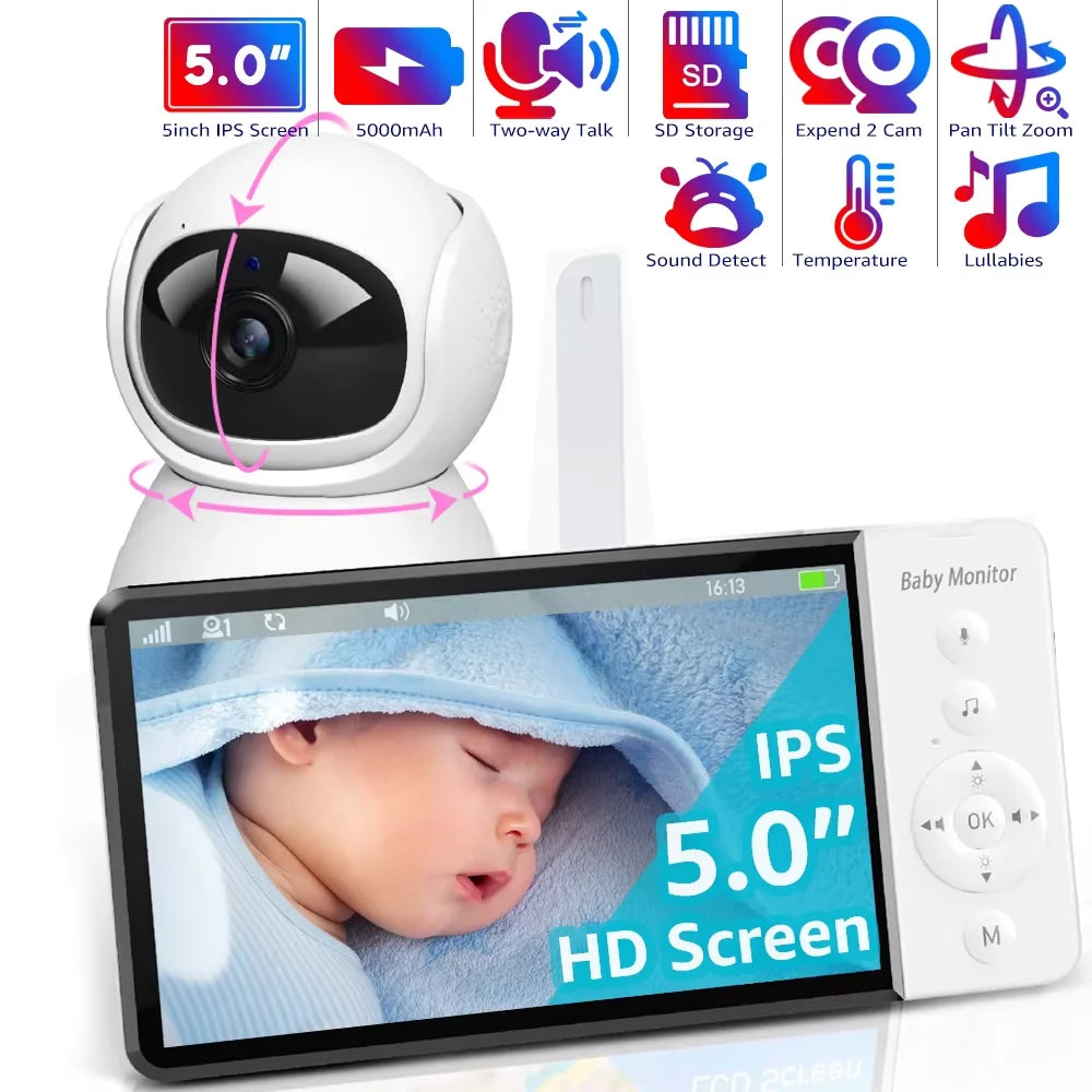 Baby Monitor Scurity Potection Cmera for Kids 5"IPS Screen 5000mAh Battery Night Vision 2-Way Audio Video Child Camera
