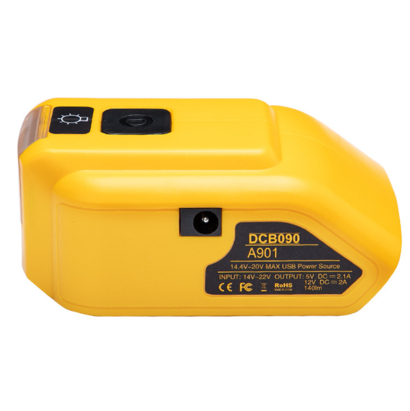Replacement DCB090 Power Source For Dewalt 20V 18V Battery Adapter with Dual USB DC 12V LED Work Light Converter Power Supply