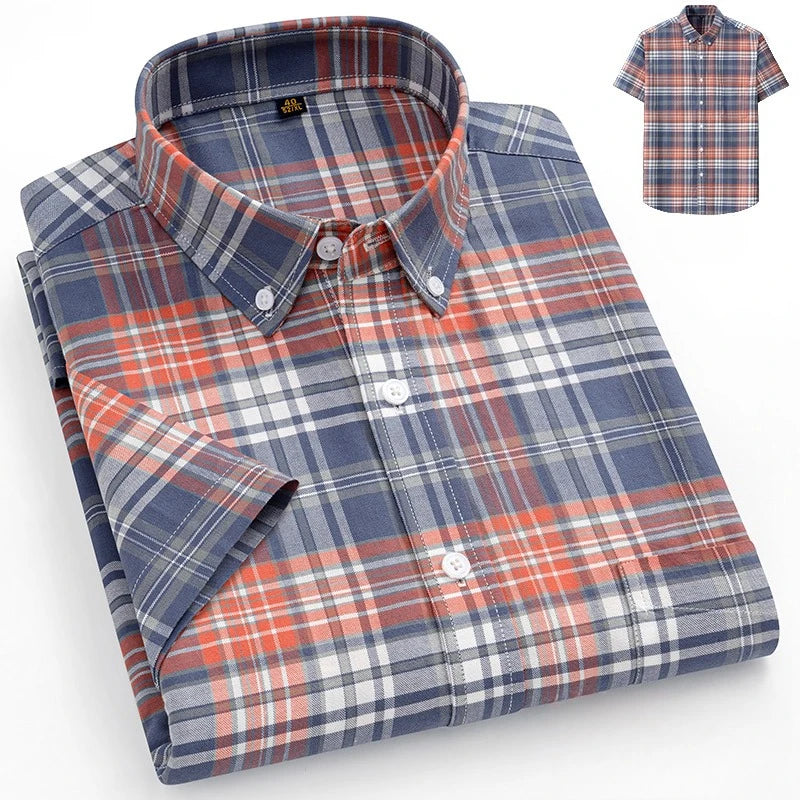 Plus size14XL 100%cotton oxford summer short sleeve shirts for man slim fit casual plian shirt striped elegant designer clothes