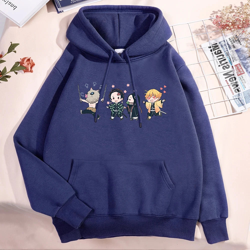 New Anime Kamado Tanjirou Kamado Nezuko Agatsuma Zenitsu Hashibira Inosuke Print Hoodie Sweathshirts Men Women Hooded Pullover