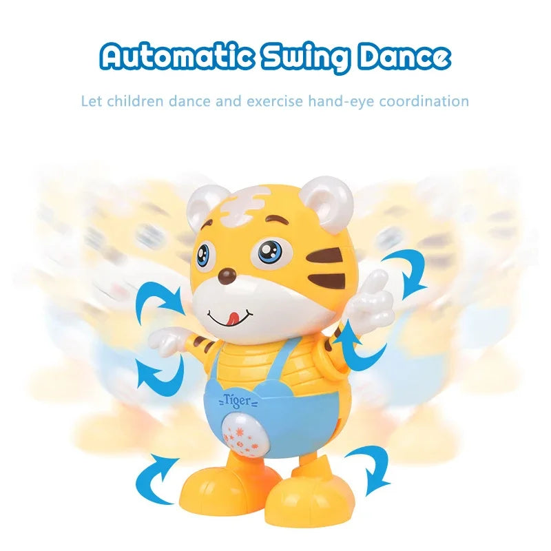 Dancing Electric Toy Cartoon Cute Small Yellow Tiger Doll Home Decor Kid Gift Baby Early Education Musical Dance Light Baby Gift
