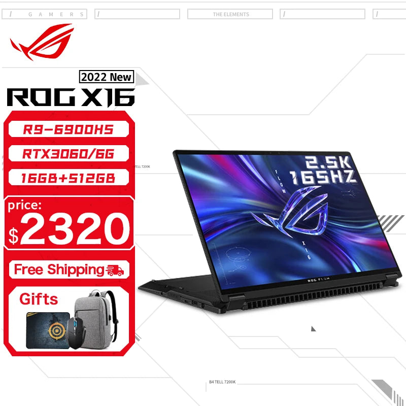 ASUS ROG Flow X16 Gaming Laptop 12th Intel Core i9 12900H 32G RAM 1T SSD RTX3080Ti-16GB 2.5K Screen 165Hz 16Inch E-sports Comput
