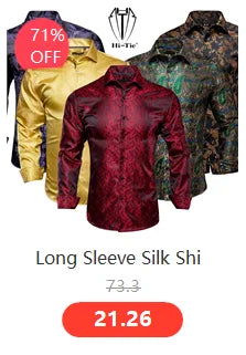 Hi-Tie Pure Black Silk Mens Shirts Plain Smooth Long Sleeve Formal Dress Blouse for Male Wedding Business Events Oversized Gift