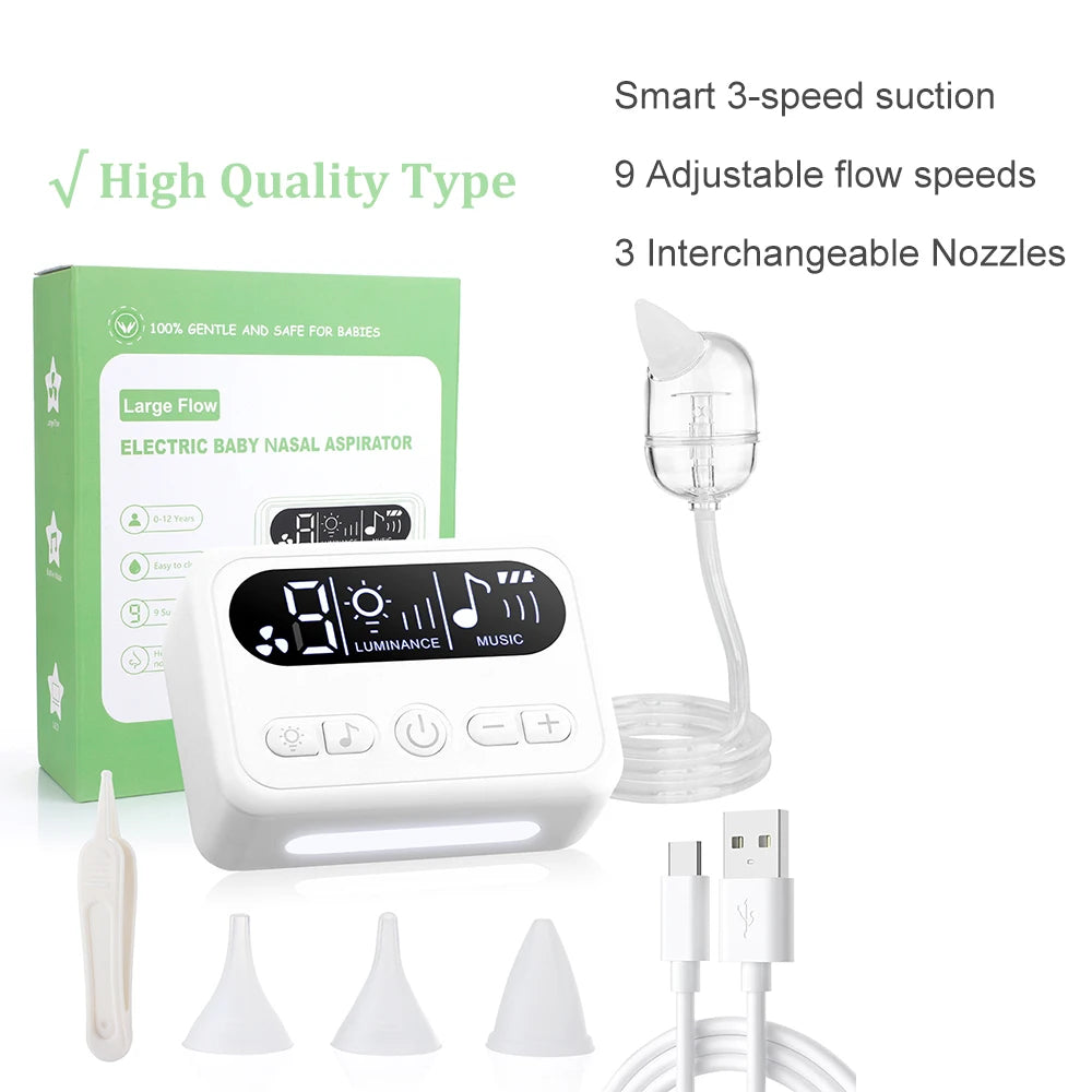 Baby Nasal Aspirator Electric Nose Cleaner Newborn Baby 9-Speed Nose Suction Device Booger Mucus Sucker for Infant Low Noise