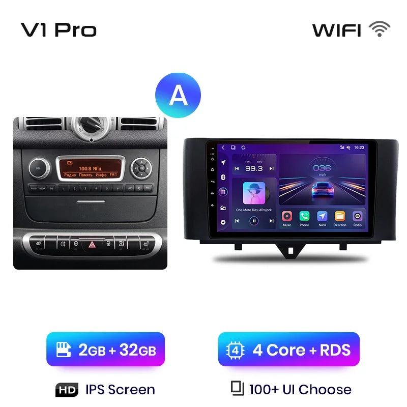 Junsun Wireless CarPlay Android Auto Radio For Smart Fortwo 451 2005 - 2015 Car Intelligent Systems RDS BT DSP 2 din autoradio