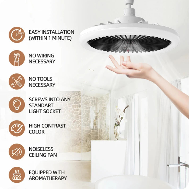 Modern 25cm Ceiling Fans With LED Lights Silent E27 Smart Bedroom Kitchen Electric Fan Lamps Room Decor AC95-260V