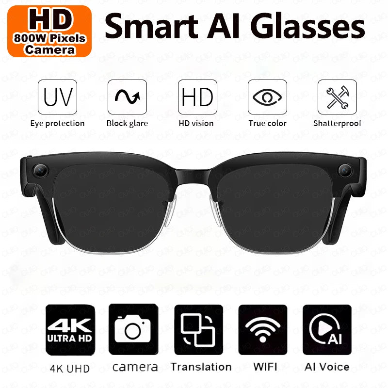 2025 New Intelligent AI Glasses 800W Pixel Camera HD 4K Video Recording AI Translation Music Control Intelligent Wearable Device