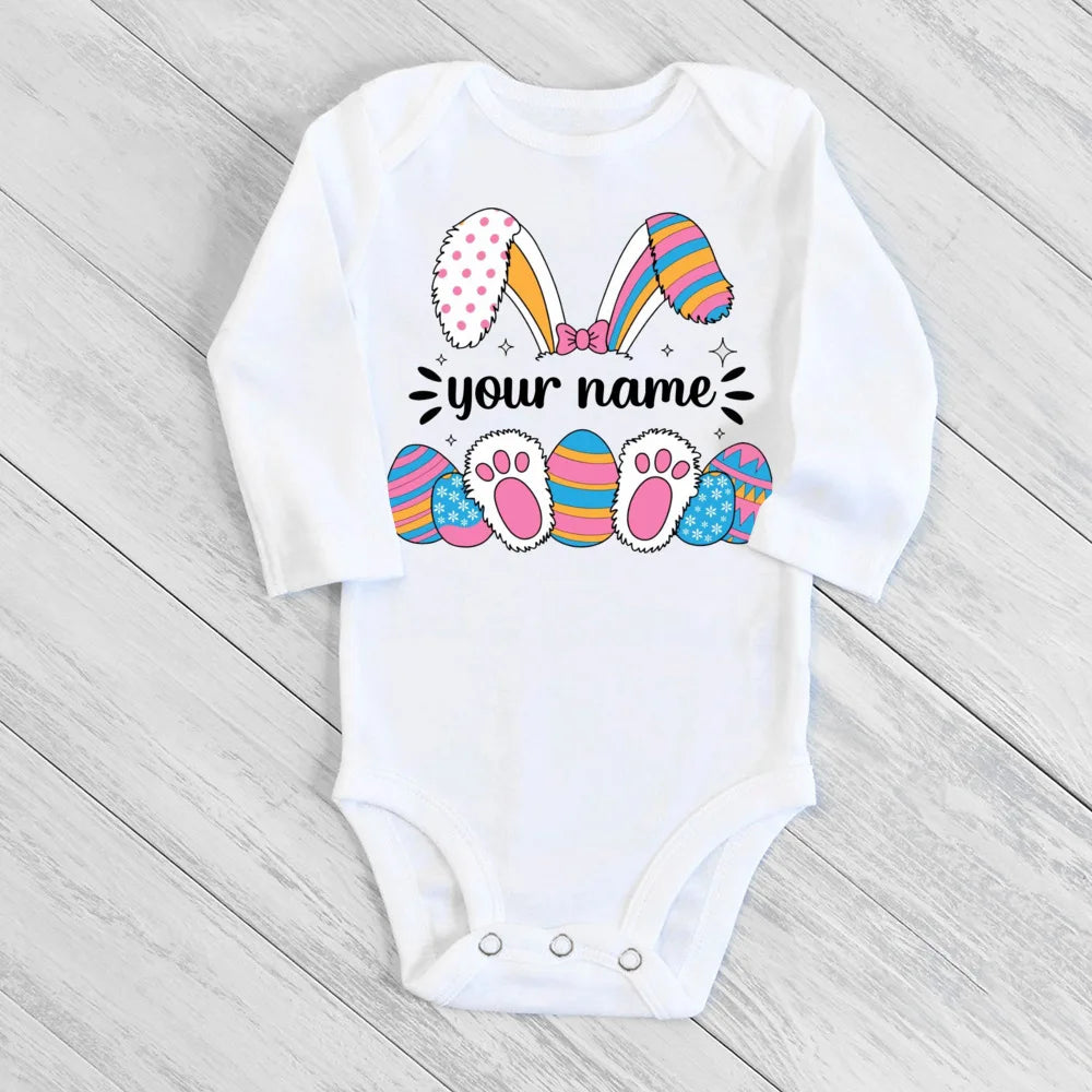 Personalized Easter Romper Easter Bunny Romper Custom Name Baby Girls Cute Outfit Newborn First Easter Party Clothes