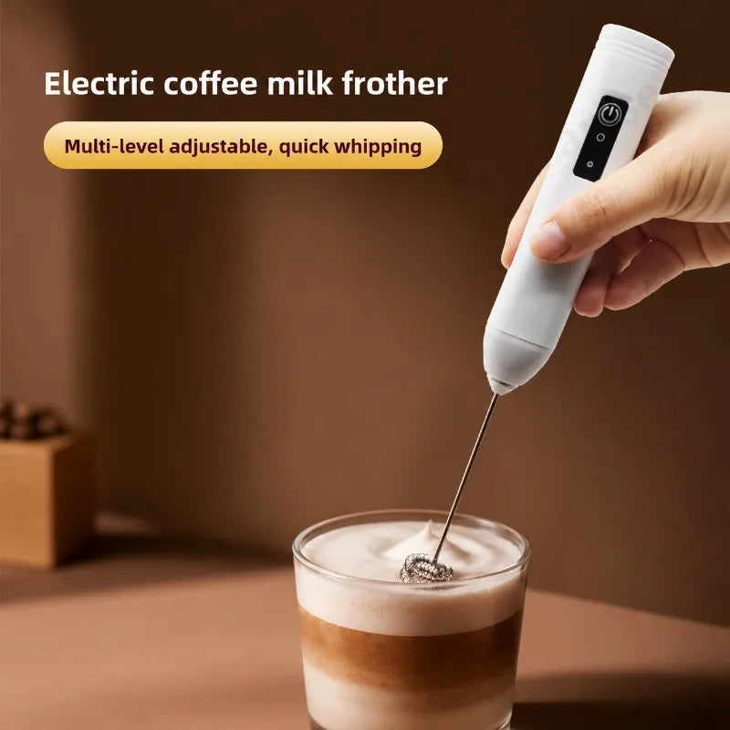 Electric Coffee Frother 2 In 1 Rechargeable Type-C Blender Stainless Steel 3 Speeds Milk Mixer Egg Beater Handheld Foam Maker