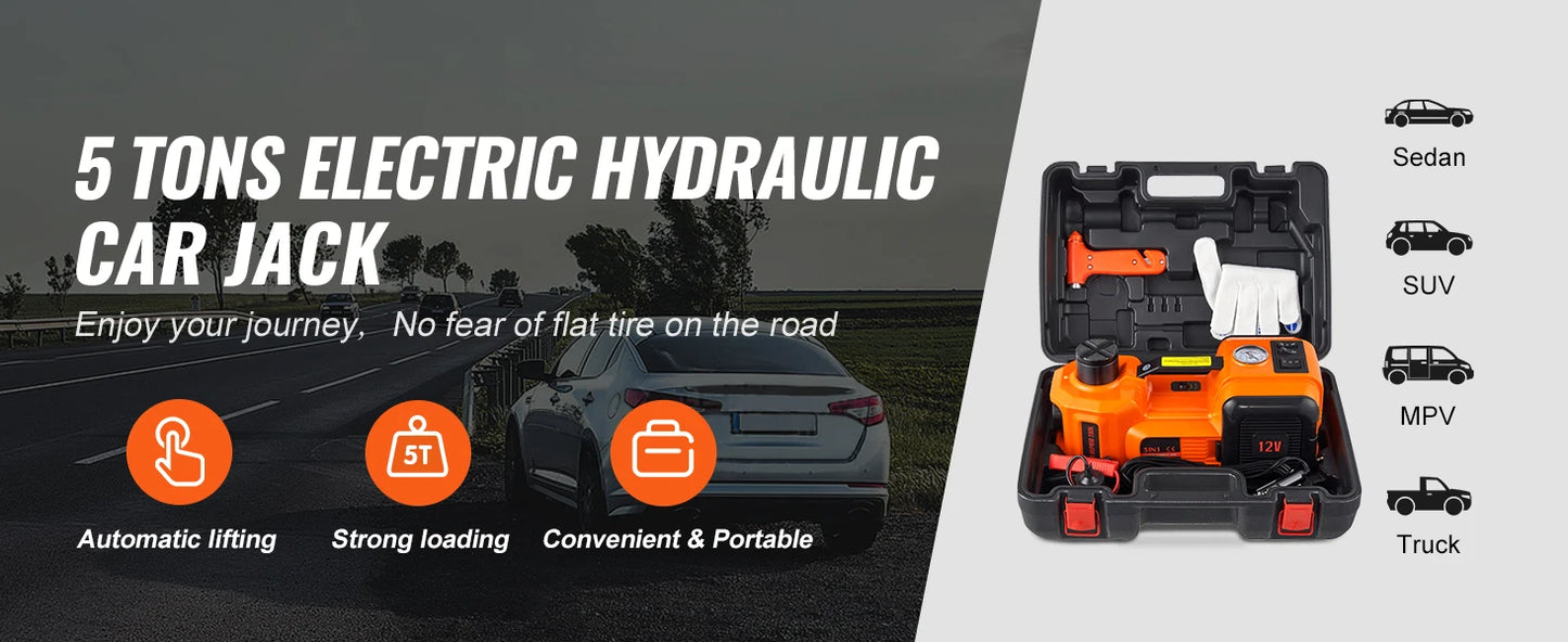 SucceBuy 5 Ton Electric Car Jack 11023 LBS Hydraulic Jack Lift Portable Car Jack to SUV Sedan Truck Change Tires Garage Repair